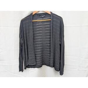 Eileen Fisher Womens Black Linear Viscose Melange Cardigan Sz Large‎ Open Front